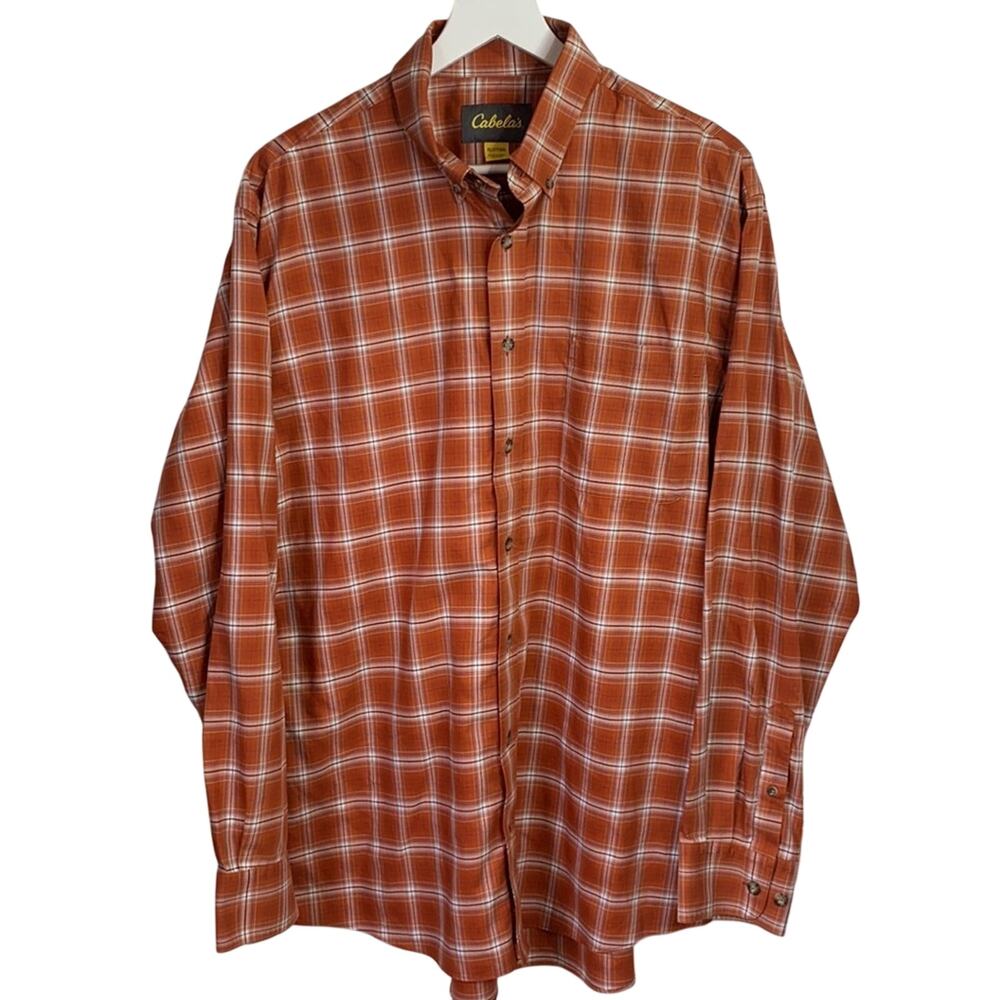 Cabela's Wrinkle resistant Long Sleeve Rust Brown Plaid Shirt M-101 Sz XL Tall